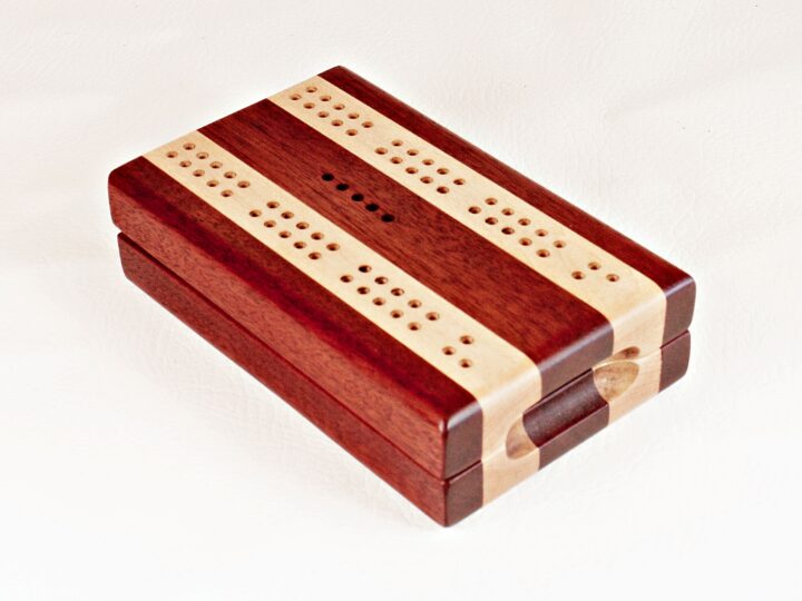 Bloodwood and Maple Compact Travel Cribbage Board folded closed