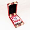 Bloodwood and Maple Compact Travel Cribbage Board opened showing the card and peg storage area.