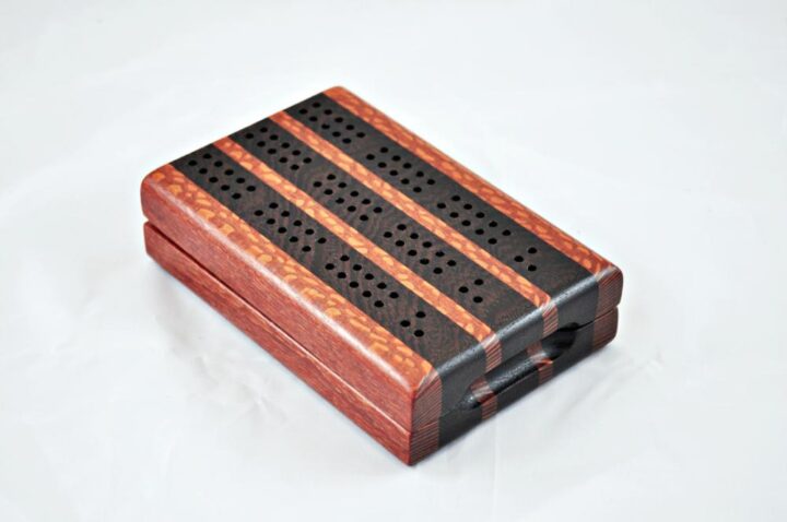 Compact Travel Cribbage 3 Player - Leopardwood & Wenge - Closed