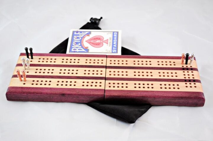 Compact Travel Cribbage 3 Player - Purpleheart & Maple - Play