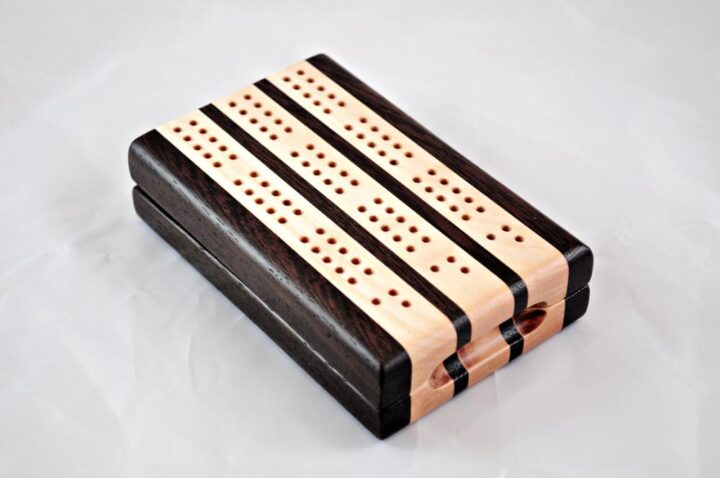 Compact Travel Cribbage 3 Player - Wenge & Maple - Closed