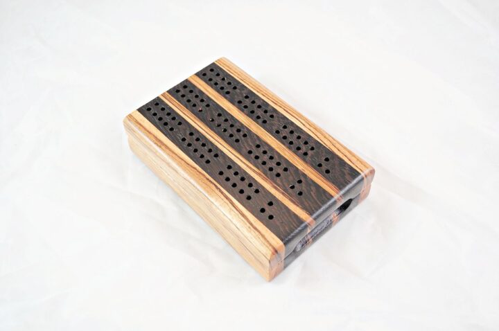 Compact Travel Cribbage 3 Player - Zebrawood & Wenge - Closed
