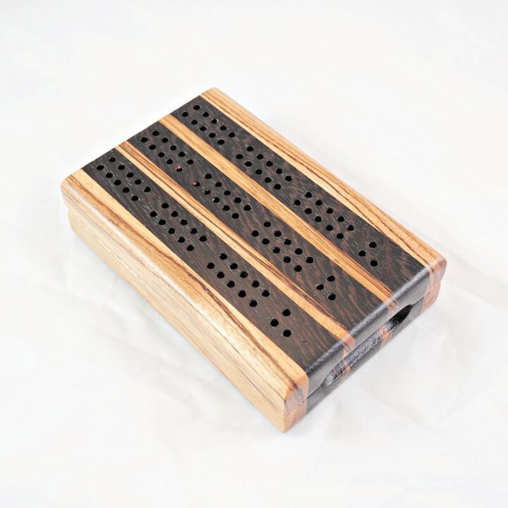 Compact Travel Cribbage 3 Player - Zebrawood & Wenge - Closed