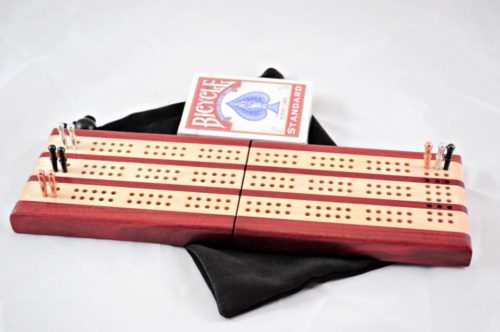 Compact Travel Cribbage 3 Player - Bloodwood & Maple - Play
