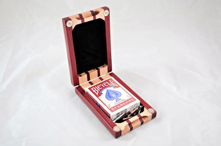 Compact Travel Cribbage 3 Player - Bloodwood & Maple - Open