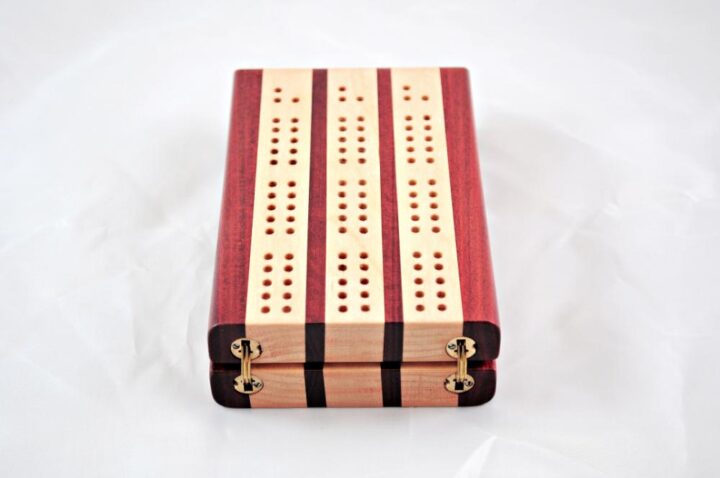 Compact Travel Cribbage 3 Player - Bloodwood & Maple - Hinges