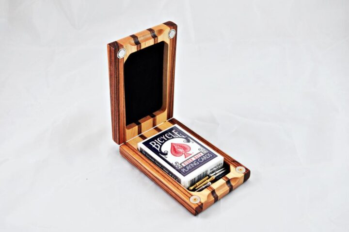 Compact Travel Cribbage 3 Player - Zebrawood & Maple - Open