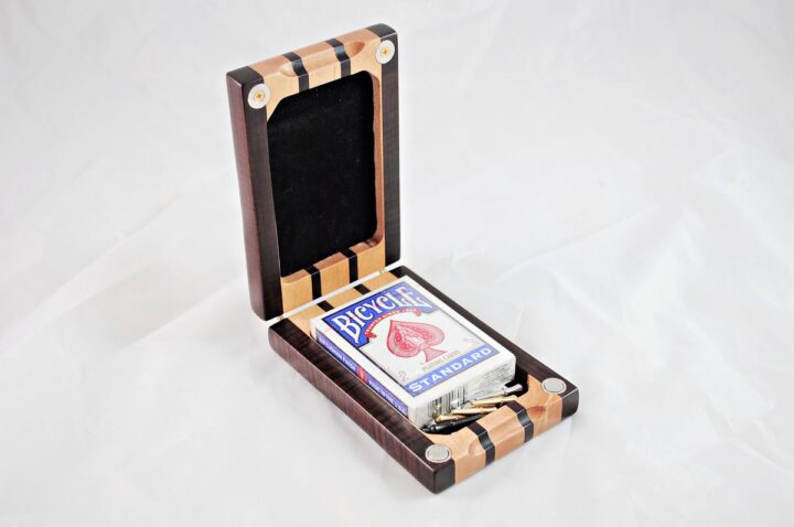 Compact Travel Cribbage 3 Player - Roasted Curly Maple & Curly Maple - Open