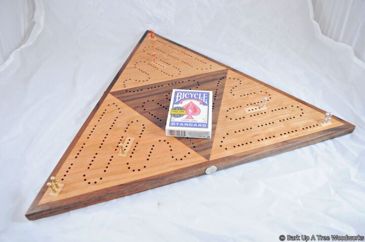 Triangle Cribbage Race Board - Cherry, Walnut & Maple