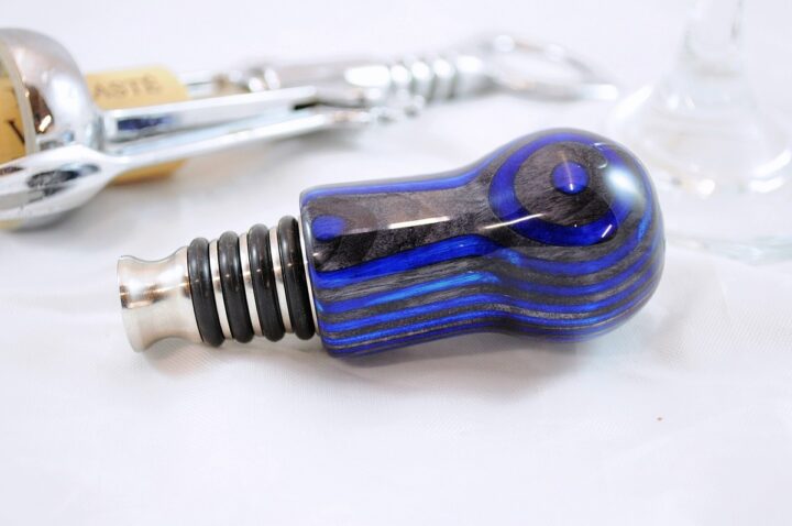 Bottle Stopper - SpectraPly Blue Angel with Stainless Steel