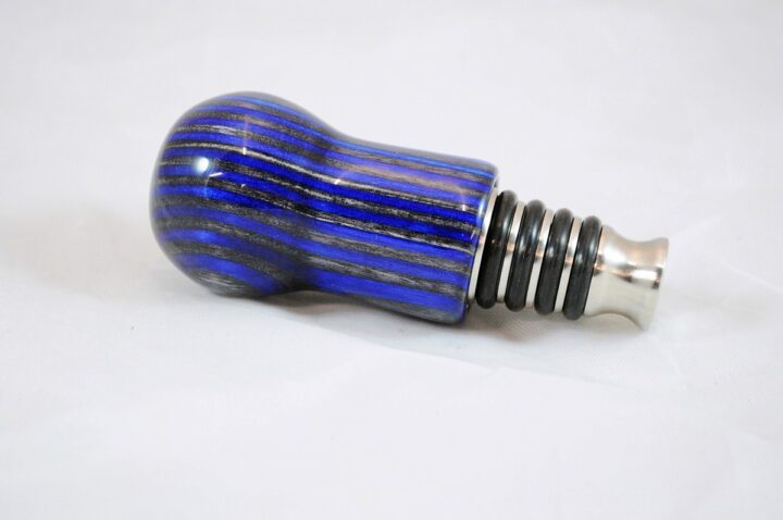 Bottle Stopper - SpectraPly Blue Angel with Stainless Steel Side