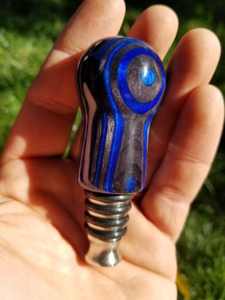 Bottle Stopper - SpectraPly Blue Angel with Stainless Steel Side Hand