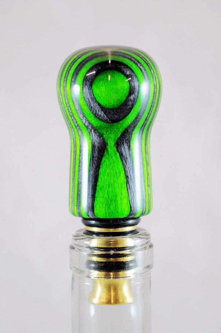 Bottle Stopper - SpectraPly Green Hornet with Brass Bottle