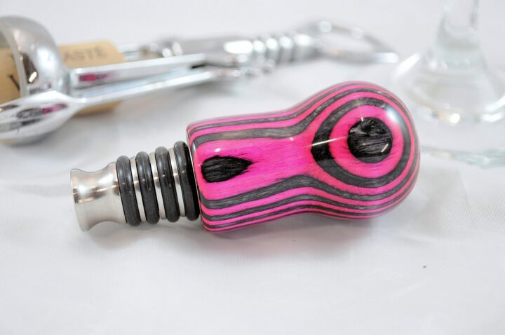 Bottle Stopper - SpectraPly Pink Lady with Stainless Steel
