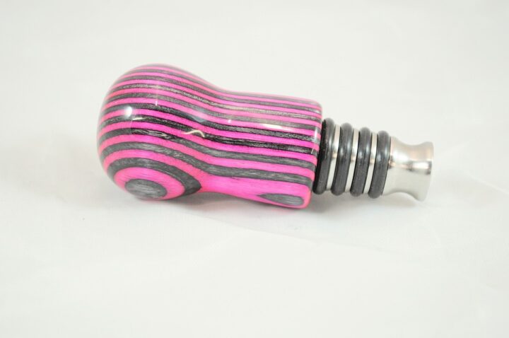 Bottle Stopper - SpectraPly Pink Lady with Stainless Steel Side