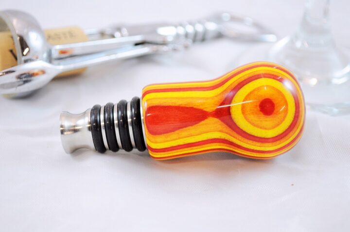 Bottle Stopper - SpectraPly Tequila Sunrise with Stainless Steel