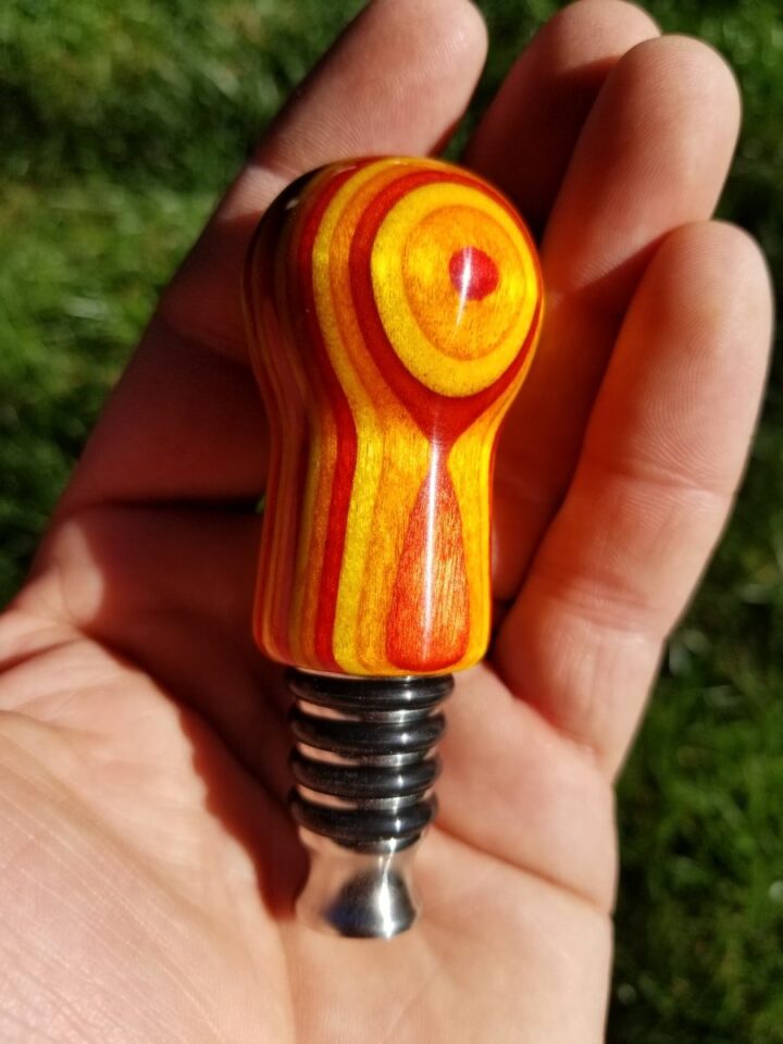 Bottle Stopper - SpectraPly Tequila Sunrise with Stainless Steel Hand