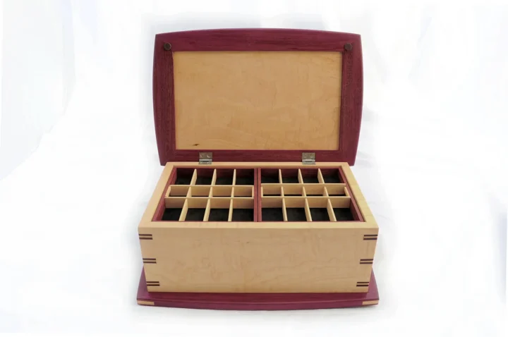 Trillium Jewelry Box | Curly Soft Maple & Purpleheart Open