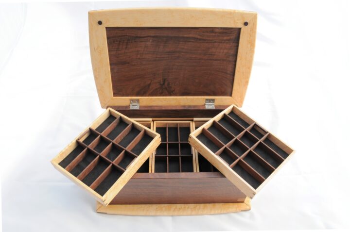 Trillium Jewelry Box | Claro Walnut & Birdseye Maple Trays