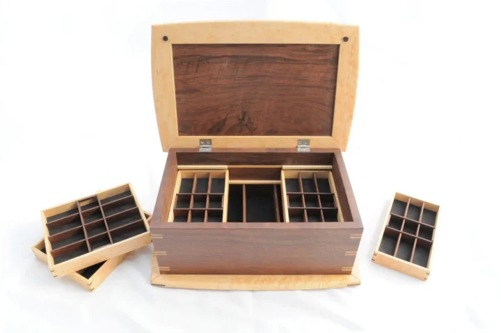Trillium Jewelry Box | Claro Walnut & Birdseye Maple Middle Trays