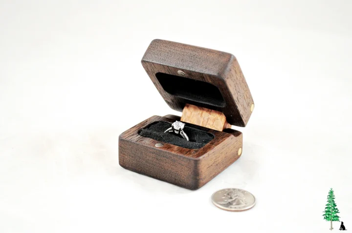 Ring Box - Peruvian Walnut & Lacewood #181 - Open Right View