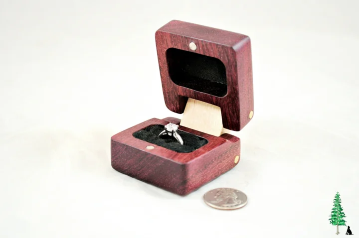 Ring Box - Purpleheart & Curly Maple #185 - Open Right Side View