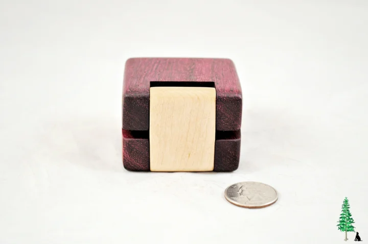 Ring Box - Purpleheart & Curly Maple #185 - Hinge View