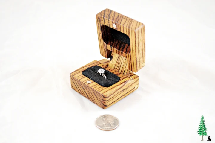 Ring Box - Zebrawood & Zebrawood #202 - Open Right Side View