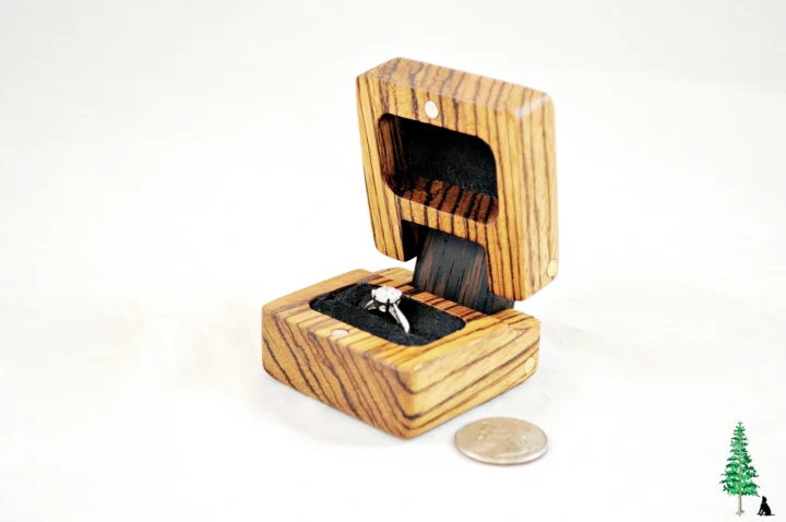 Ring Box - Zebrawood & Wenge #206 - Open Right Side View